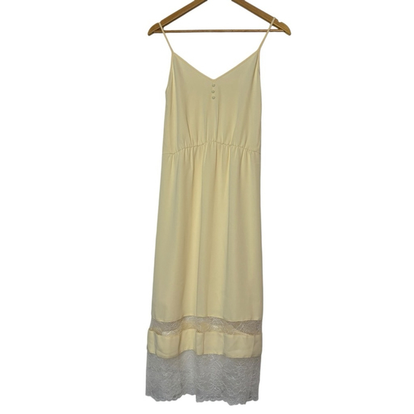 Aritzia Slip Dress Midi Lace Trim Yellow Size Little Moon - Picture 6 of 15